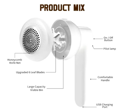 kolax brand 6-leaf stainless steel blades USB rechargeable electric sweater fabric shaver lint remover for clothes