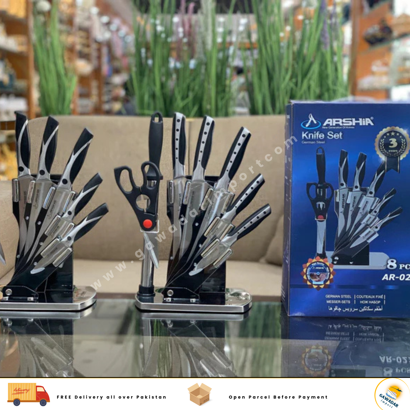 Gawadar Import's Arshia Brand German Stainless Steel  8 Pieces Kitchen Knife Set