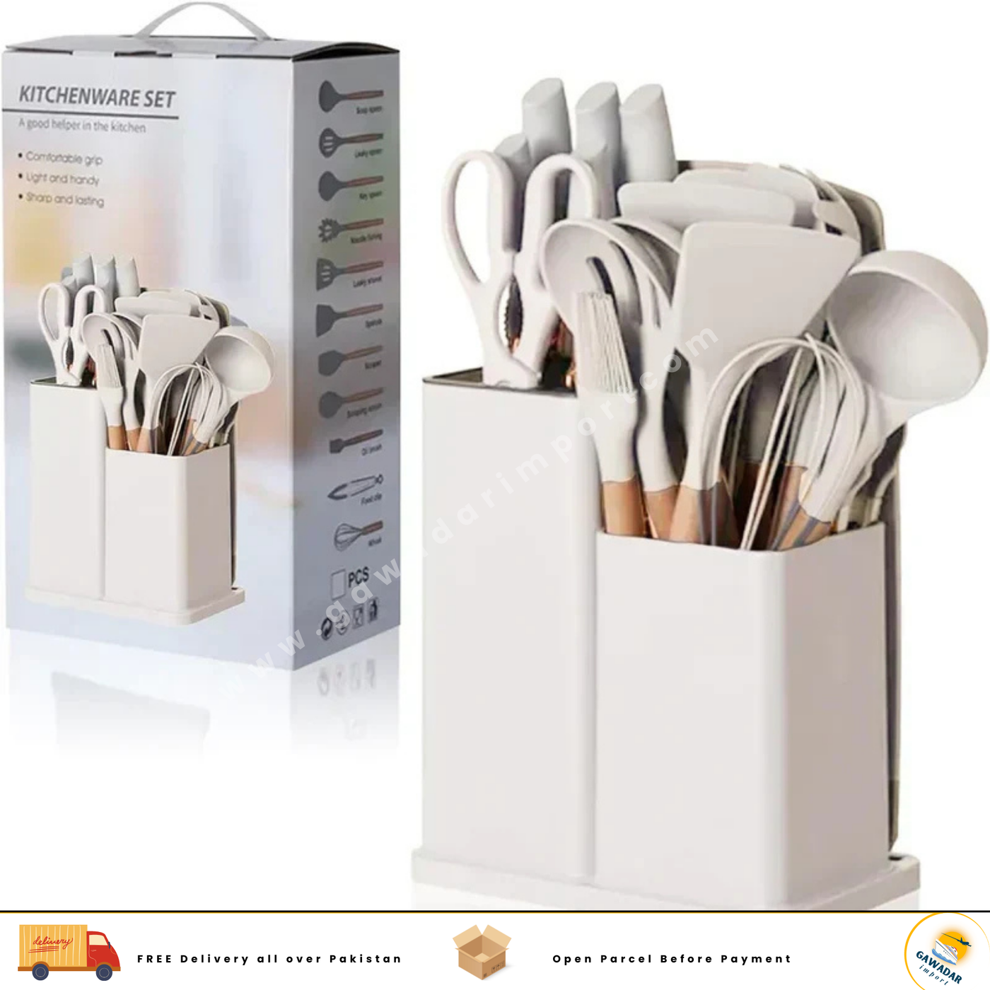 Gawadar Import™ 19 PCs Silicon Cooking & Knife Set and Cutting Board Hot Selling Item