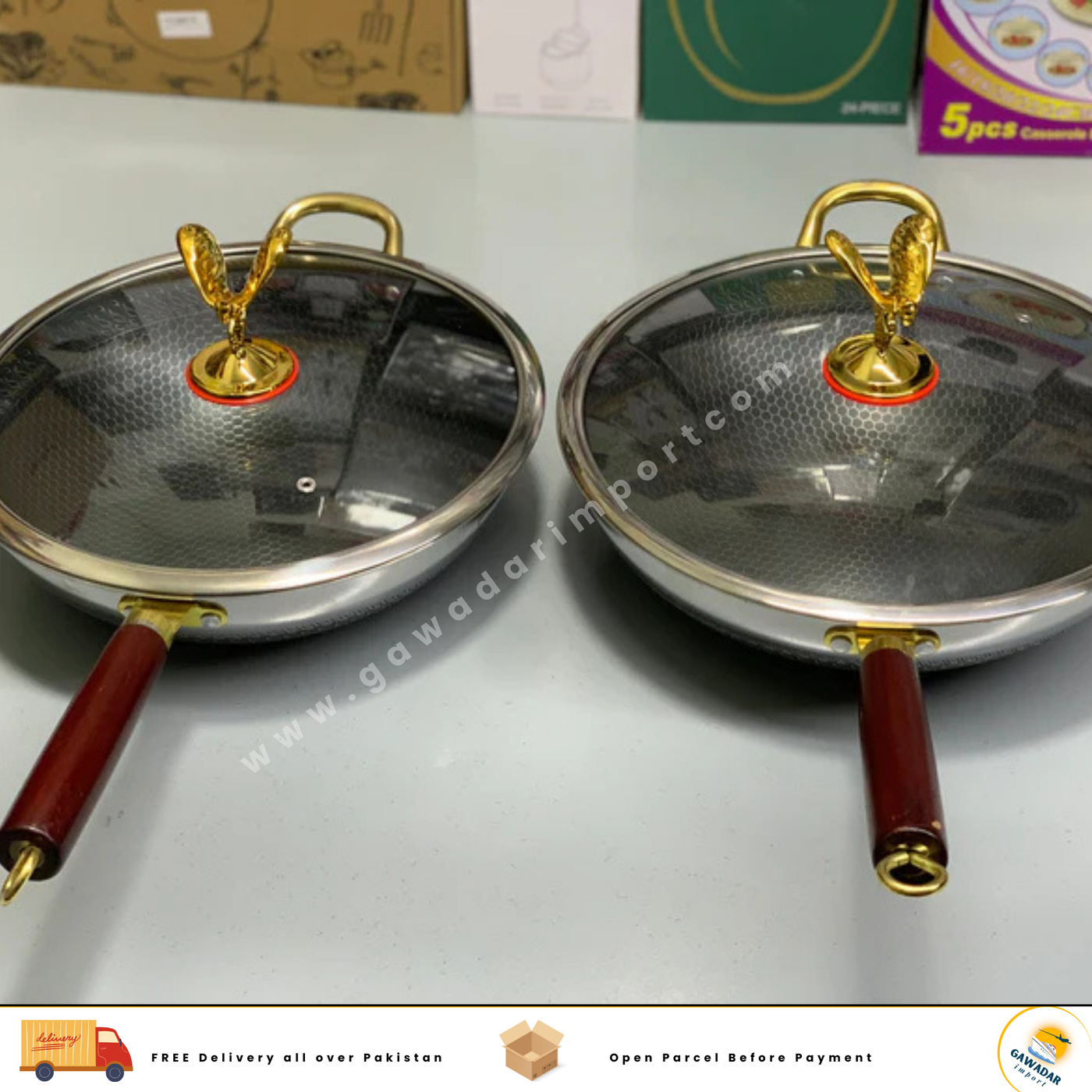 Laser Coating Frying Pan with Unique Handle design