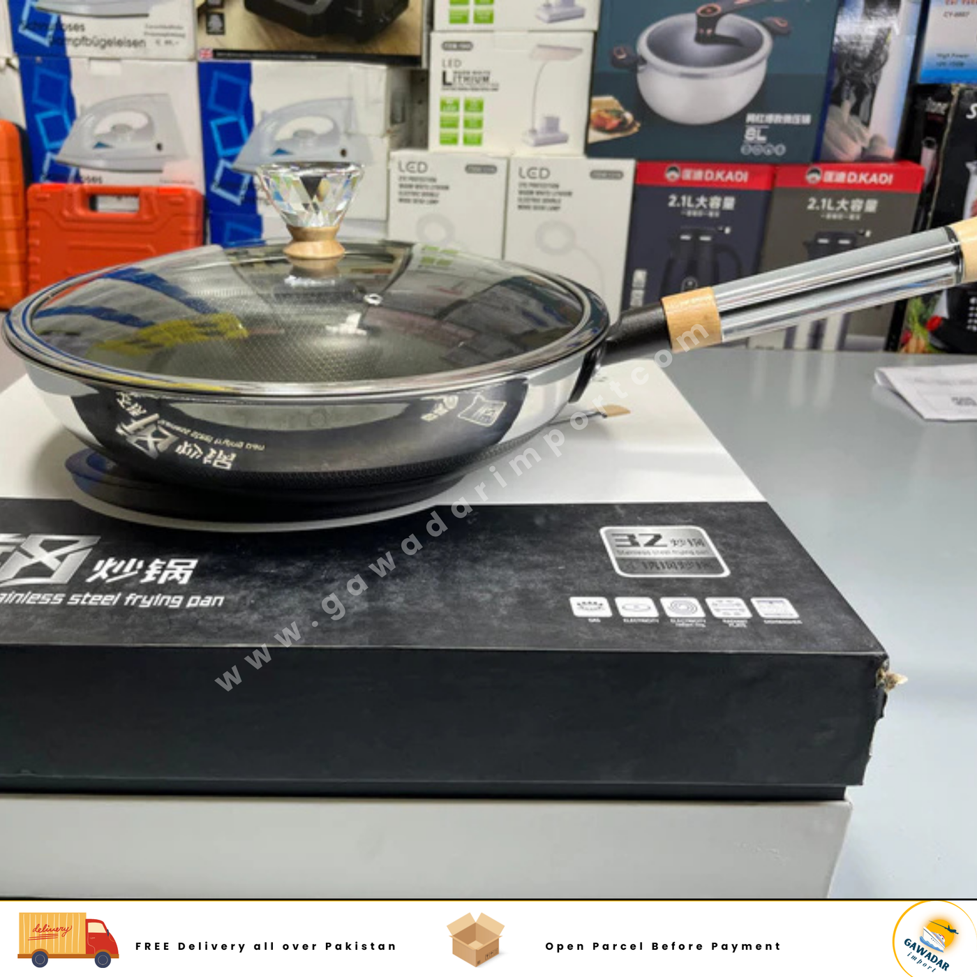 Imported leaser Coated frypan| Honeycomb pattern| Luxury style| size 32 cm