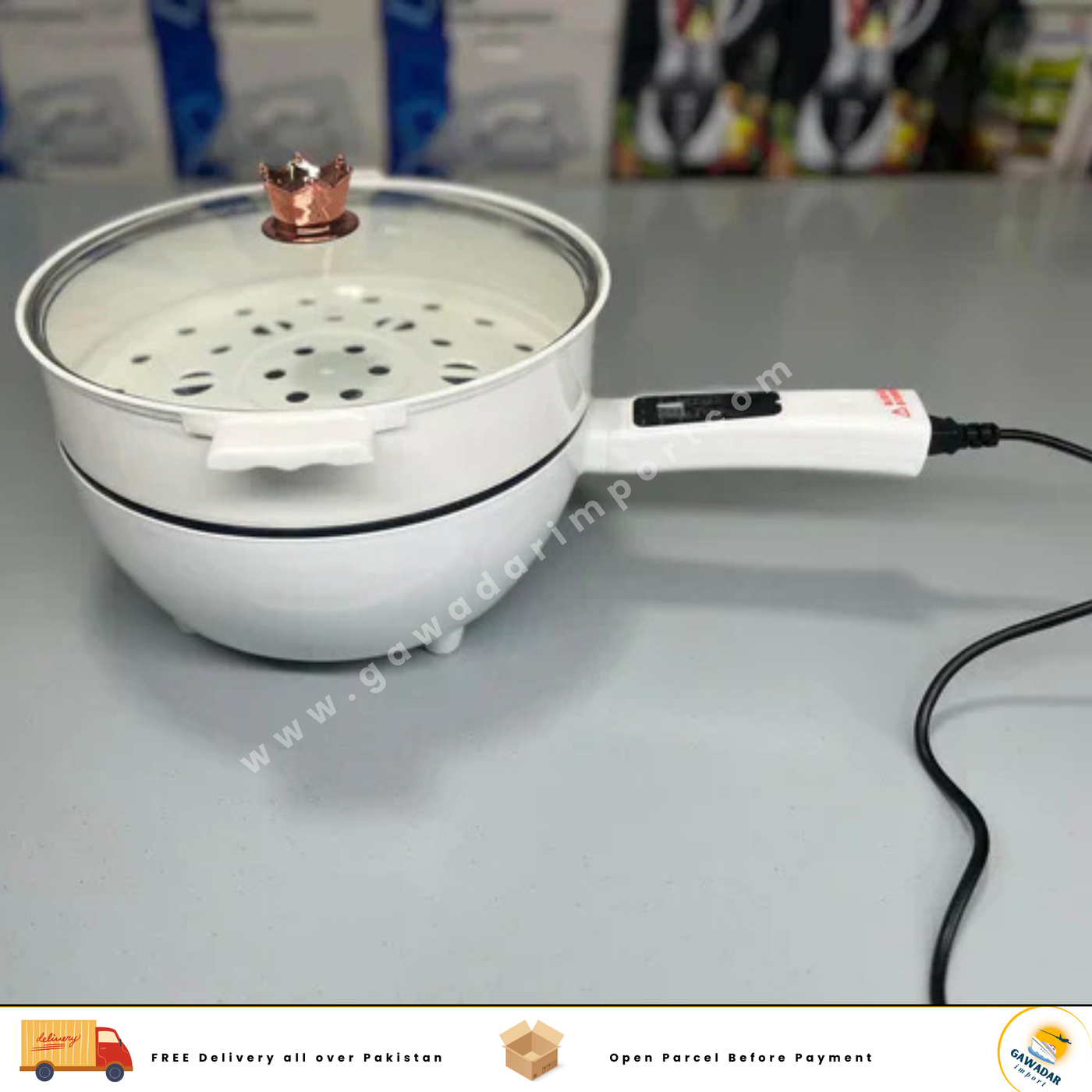 Imported 2-1 Electric Cooker Pan with Steamer - 4L Capacity, 1500W
