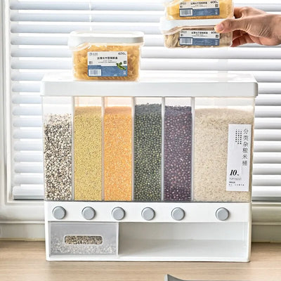 Gawadar Import™ Rice Grain Beans Dispenser 6 Girds Pest-Proof Rack Sealed Food Storage Box for Kitchen and Home Kitchen Dispenser